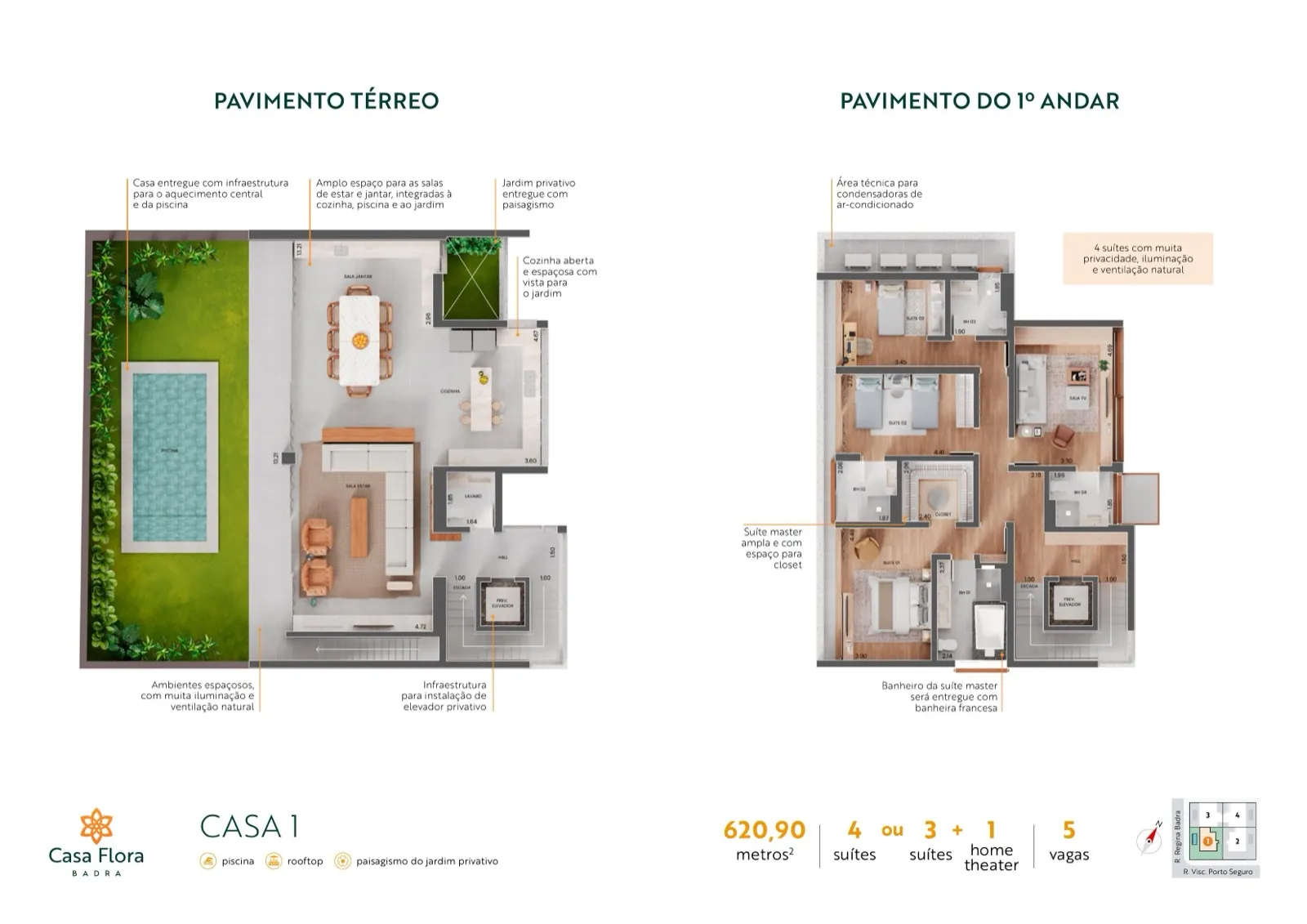 Planta Casa 1 - Pavimento Térreo e 1º Andar - 620,90m²