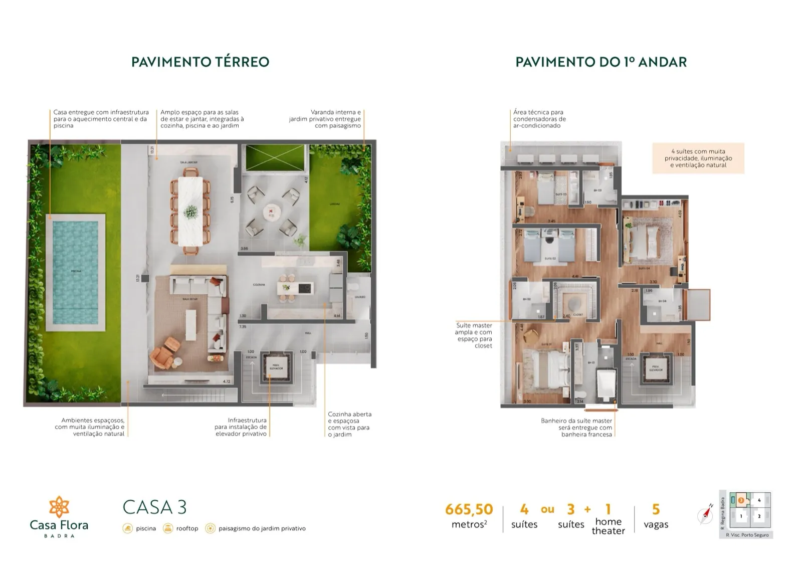 Planta Casa 3 - Pavimento Térreo e 1º Andar - 665,50m²
